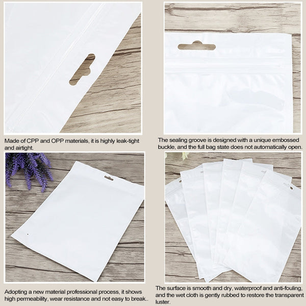 100 PCS 11cm x 18cm Hang Hole Clear Front White Pearl Jewelry Zip Lock Packaging Bag, Custom Printing and Size are welcome
