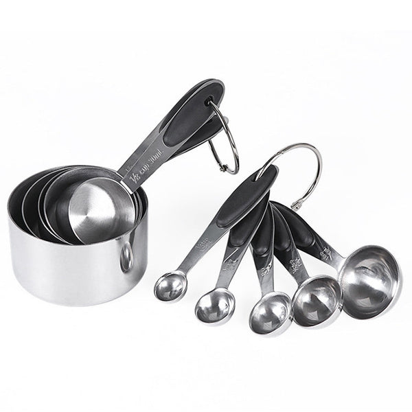 kn650 10 in 1 Black Stainless Steel Measuring Spoon Cake Mold Baking Tool Set