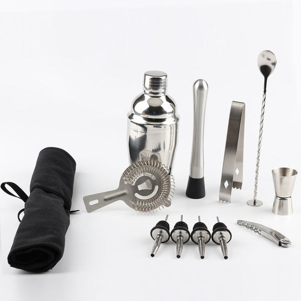 12 in 1 Stainless Steel Wine Cocktail Shaker Tools Set with Cloth Bag, Capacity: 550ml, 550ml