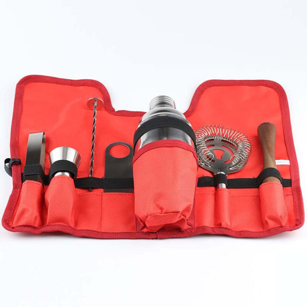 8 in 1 Stainless Steel Wine Cocktail Shaker Tools Set with Cloth Bag, Capacity: 550ml