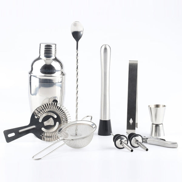 11 in 1 Stainless Steel Cocktail Shaker Tools Set with Wooden Mount, Capacity: 350ml, 350ml