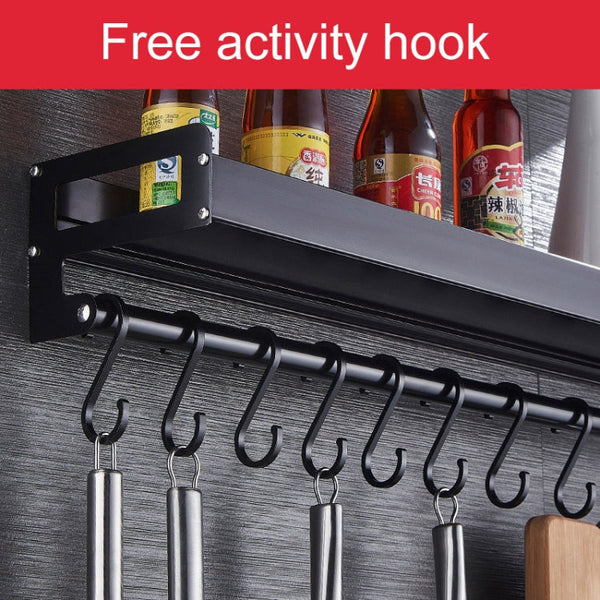 30cm Kitchen Multi-function Wall Hanging Holder Seasoning Storage Rack, 30cm(Black)