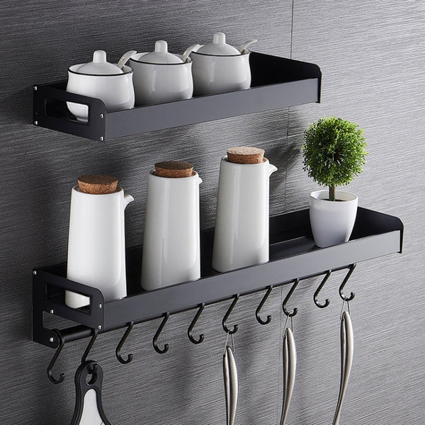 30cm Kitchen Multi-function Wall Hanging Holder Seasoning Storage Rack, 30cm(Black)