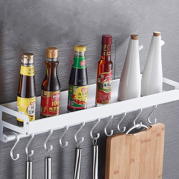 50cm 8 Hooks Kitchen Multi-function Wall Hanging Holder Seasoning Storage Rack, 50cm 8 Hooks (Silver)