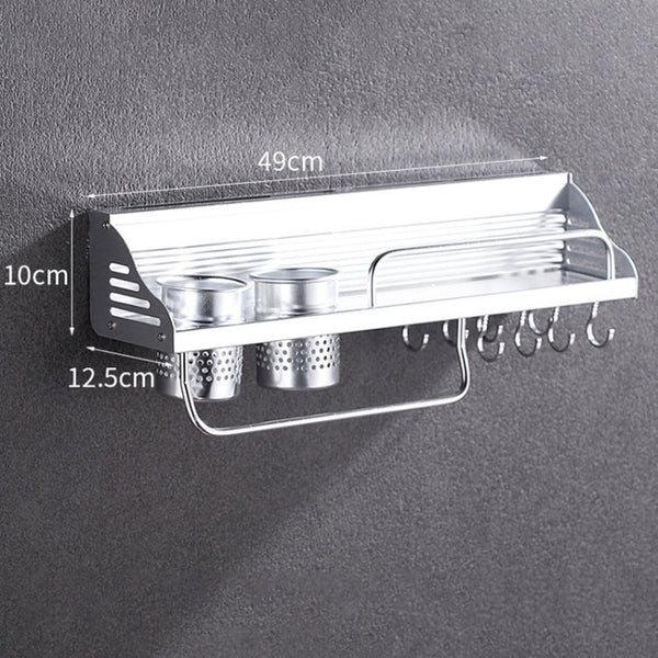 50cm 2 Cups 8 Hooks Multi-function Kitchen Punching Wall-mounted Plastic Edge Condiment Storage Rack, 50cm Punching Plastic Edge