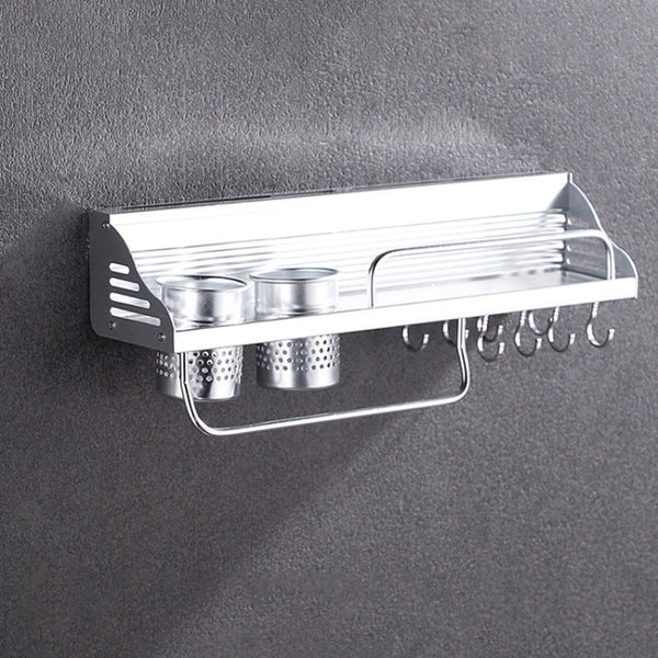 50cm 2 Cups 8 Hooks Multi-function Kitchen Punching Wall-mounted Plastic Edge Condiment Storage Rack, 50cm Punching Plastic Edge