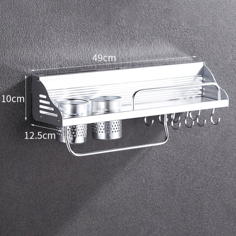 50cm 2 Cups 8 Hooks Multi-function Kitchen Punching-free Wall-mounted Plastic Edge Condiment Holder Storage Rack, 50cm Punching-free Plastic Edge