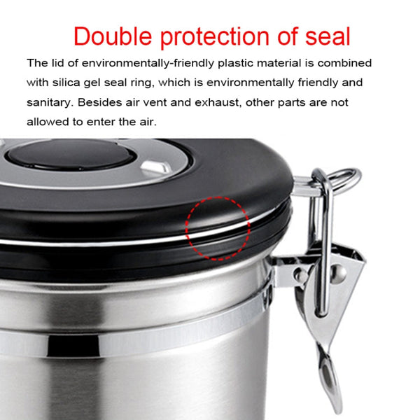 800ml Stainless Steel Sealed Food Coffee Grounds Bean Storage Container with Built-in CO2 Gas Vent Valve & Calendar