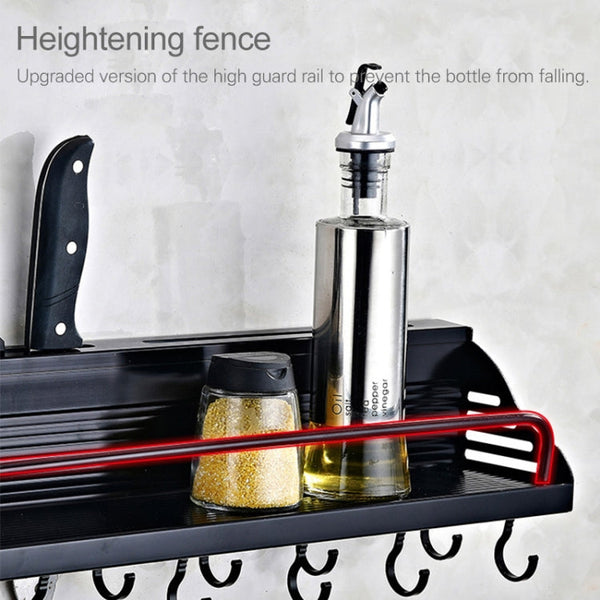 A Version 70cm 2 Cups  10 Hooks Kitchen Multi-function Wall-mounted Condiment Storage Rack, A Version 70cm 2 Cups