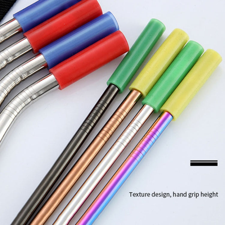 8 PCS Reusable Silicone Tips Stainless Steel Drinking Straws + 2 PCS Cleaner Brushes Set Kit with Cashmere Bag,  266*6mm, 266*6mm