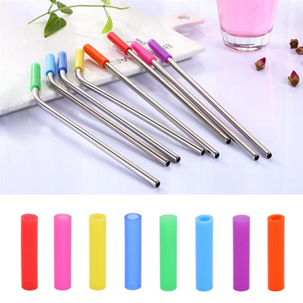 8 PCS Reusable Silicone Tips Stainless Steel Drinking Straws + 2 PCS Cleaner Brushes Set Kit with Cashmere Bag,  266*6mm, 266*6mm