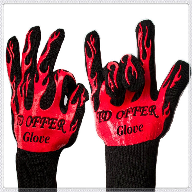 2 Layer Fire Protection Portable Silicone Anti-skidding High Temperature Resistance Cooking Baking Barbecue Gloves, Size: 28-33 cm