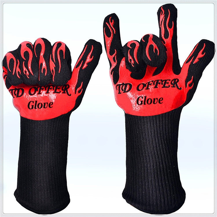 2 Layer Fire Protection Portable Silicone Anti-skidding High Temperature Resistance Cooking Baking Barbecue Gloves, Size: 28-33 cm