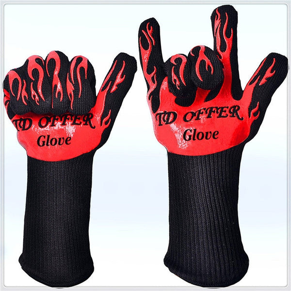 2 Layer Fire Protection Portable Silicone Anti-skidding High Temperature Resistance Cooking Baking Barbecue Gloves, Size: 28-33 cm