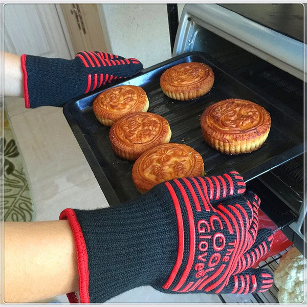 2 Layer Fire Protection Portable Silicone Anti-skidding High Temperature Resistance Cooking Baking Barbecue Gloves, Size: 28-33 cm