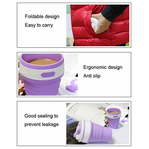 350ml Folding Portable Silicone Coffee Cup Multi-function Travel Cup