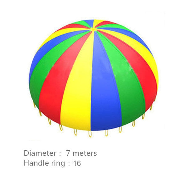 7m Children Outdoor Game Exercise Sport Toys Rainbow Umbrella Parachute Play Fun Toy with 16 Handle Straps for Families / Kindergartens / Amusement Parks
