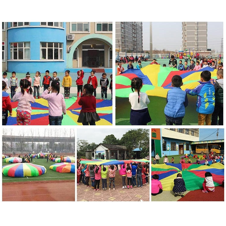 7m Children Outdoor Game Exercise Sport Toys Rainbow Umbrella Parachute Play Fun Toy with 16 Handle Straps for Families / Kindergartens / Amusement Parks