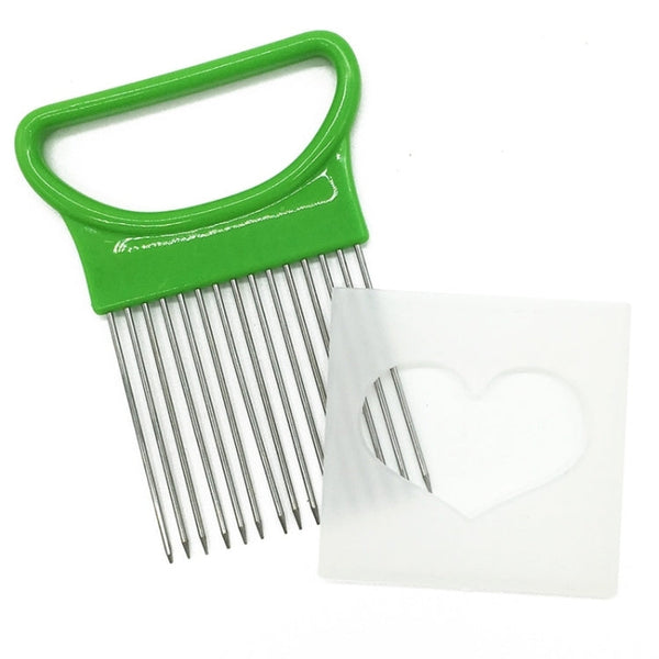Stainless Steel Vegetable Onion Cutter Holder Meat Needle Kitchen Tools, Green, Blue, White