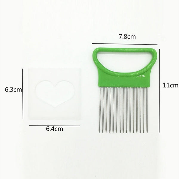 Stainless Steel Vegetable Onion Cutter Holder Meat Needle Kitchen Tools, Green, Blue, White