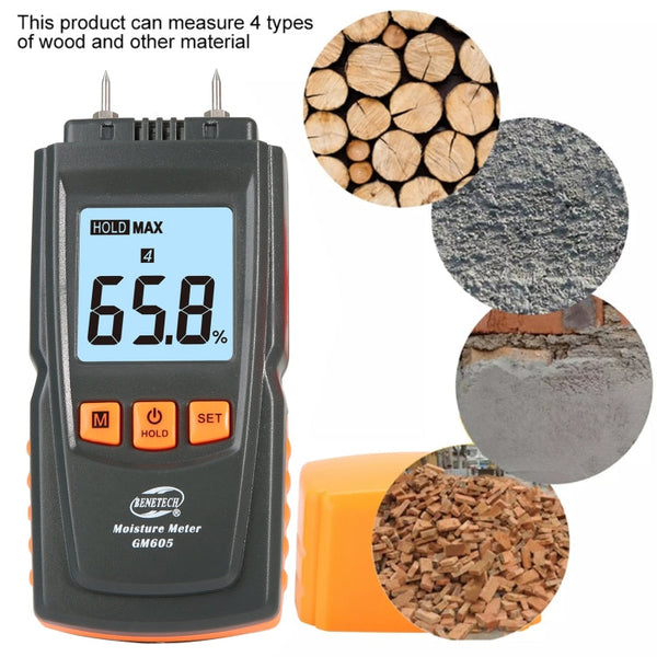 BENETECH GM605 Digital Wood Moisture Meter Humidity Tester Timber Damp Detector, GM605