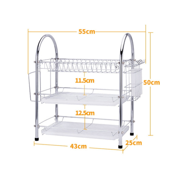 Multi-function Kitchen Stainless Steel Three Layers Arch Shape Rack Hanging Bowl Dish Holder, Three Layers Arch Shape
