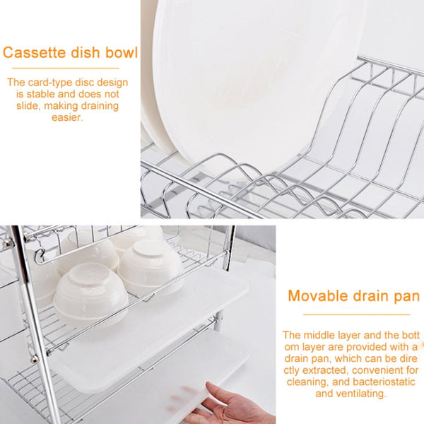 Multi-function Kitchen Stainless Steel Three Layers Arch Shape Rack Hanging Bowl Dish Holder, Three Layers Arch Shape