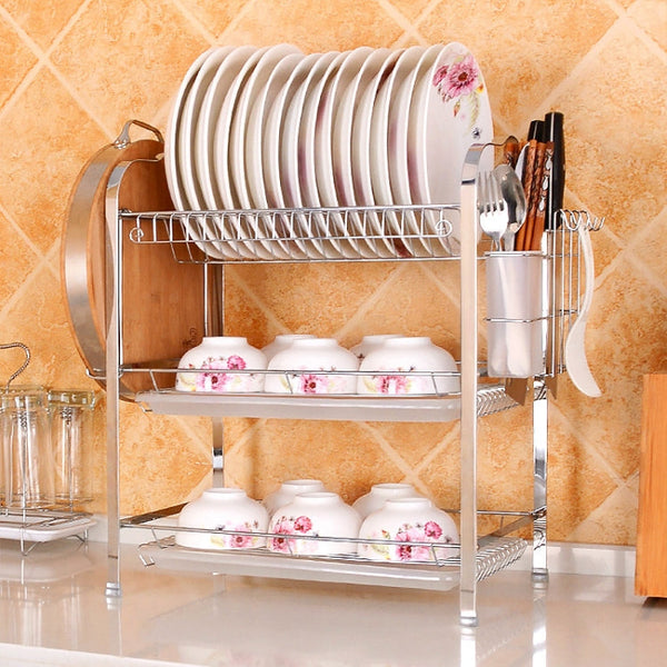 Multi-function Kitchen Stainless Steel Three Layers Flower Shape Steel Sheet Rack Hanging Bowl Dish Holder, Three Layers Flower Shape