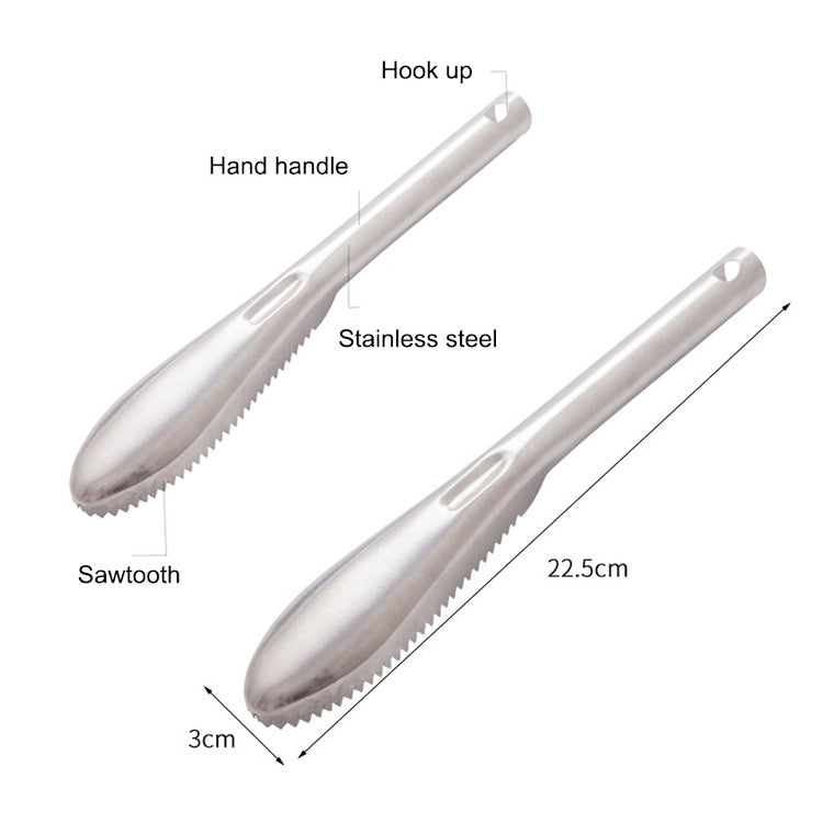 Kitchen Essential Stainless Steel Bidirectional Sawtooth Fish Scraper Fish Scale Planing Knife, 22.5x3cm