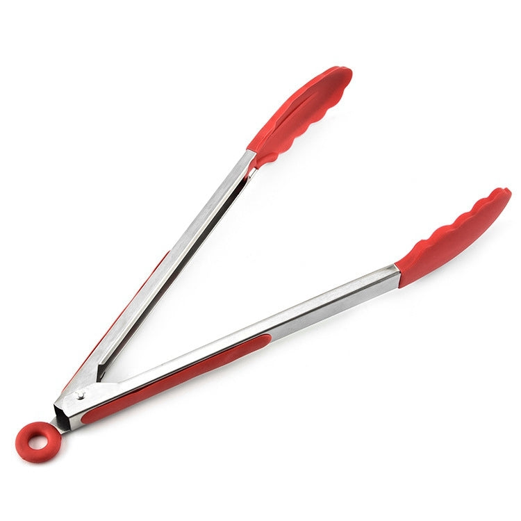 9 inch Silicone Non-slip Food Bread Barbecue BBQ Clip Tongs Kitchen Tools, 9 inch Black, 9 inch Red