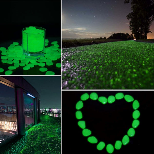 100 PCS Glow in The Dark Garden Pebbles for Walkways & Decoration and Plants Luminous Stones