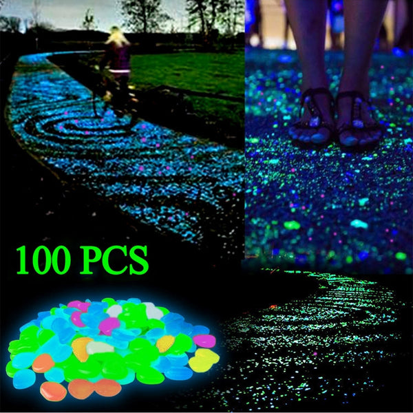 100 PCS Glow in The Dark Garden Pebbles for Walkways & Decoration and Plants Luminous Stones