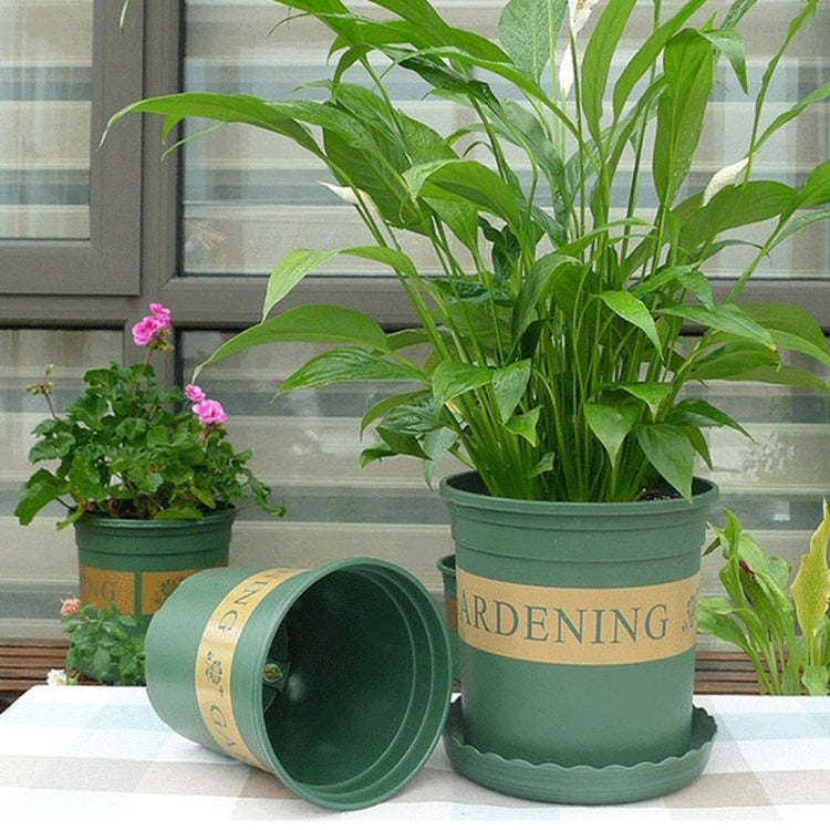 1 Gallon Flower Pots Plant Nursery Pots Plastic Pots Creative Gallons Pots with Tray, Size:17.5*16*16cm, Random Text Background Color Delivery
