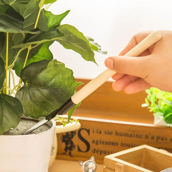 4pcs Rake Shovel Digging Trowel 3 in 1  Wooden Handle Metal Head Mini Garden Plant Tool Gardening Tool, Plant Tool 1