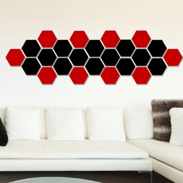 12 PCS 3D Hexagonal Mirror Wall Stickers Set, Size: 10*10cm
