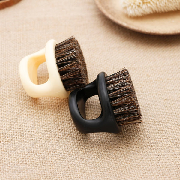 Men Ring Design Portable Boar Brush Black ABS Haircut Cleaning Shaving Brush