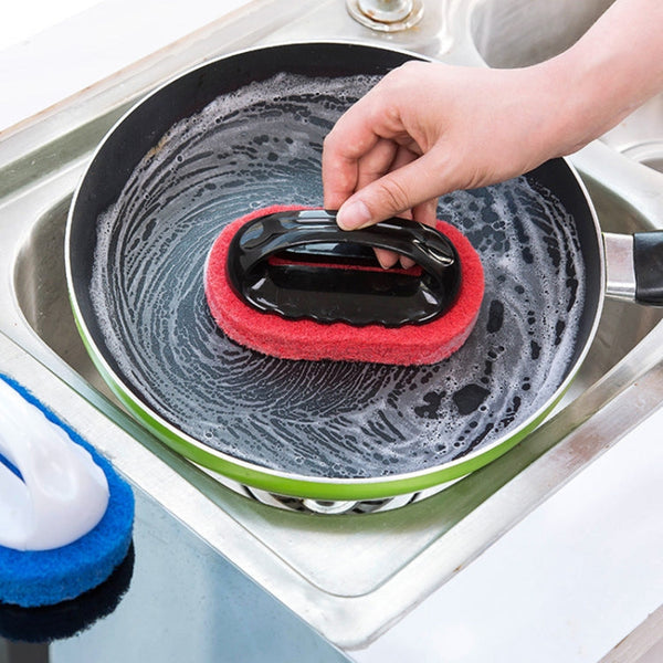 2pcs  Decontamination Sponge Hard Bottom Cleaning Brushes Dry and Wet Cleaning Brush for Kitchen / Cooking Bench / Bathroom / Bathtub , Random Color Delivery, Dry and Wet Cleaning Brush