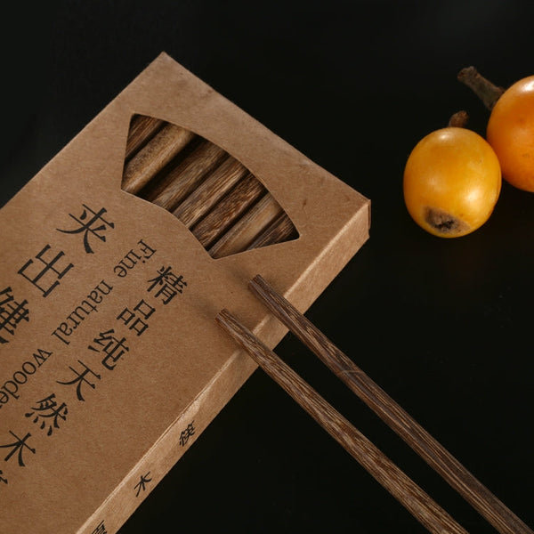 10 Pairs Natural Wenge Non-slip Chopsticks