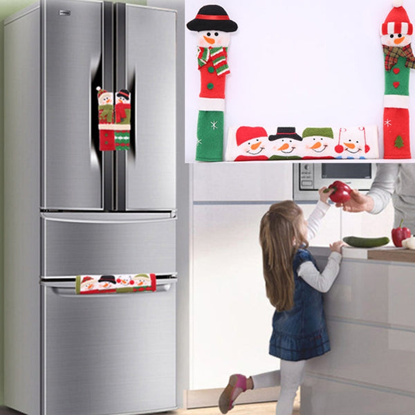 3 in 1 Christmas Style Cloth Fridge Microwave Oven Door Handle Cover Set, Size: 23*14cm, 3 in 1 Set