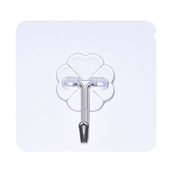 10pcs PVC + Stainless Steel Thin Plum Shape Seamless Adhesive Hook Waterproof Transparent Strong Stick Hook Kitchen Wall Mount