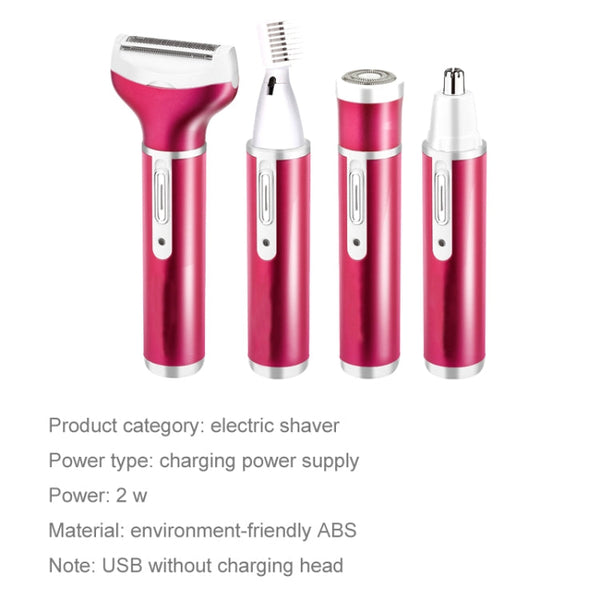 4 In 1  USB Rechargeable Vibrissa Eyebrows Trimmer Body Hair Denuding Machine Set with USB Cable