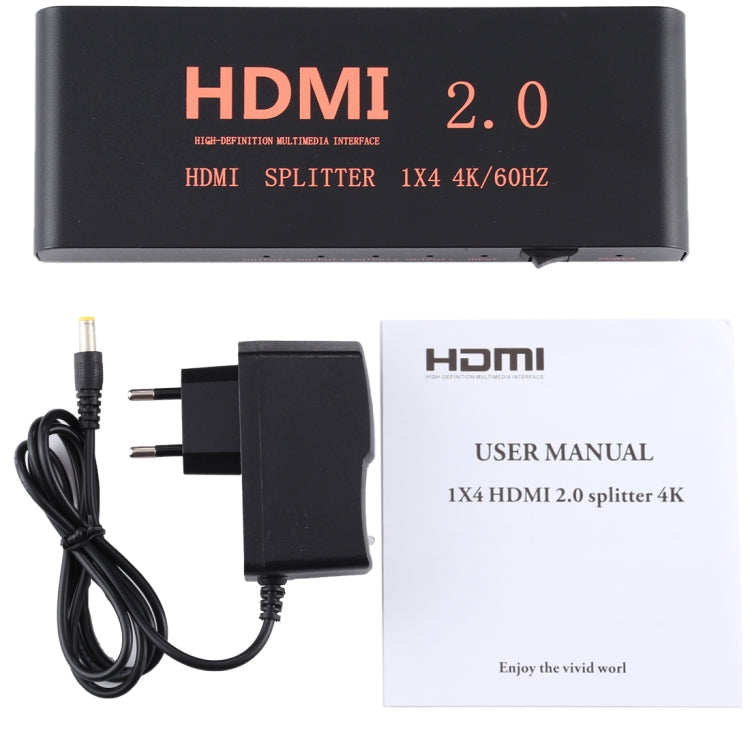 CY-042 1X4 HDMI 2.0 4K/60Hz Splitter, EU Plug