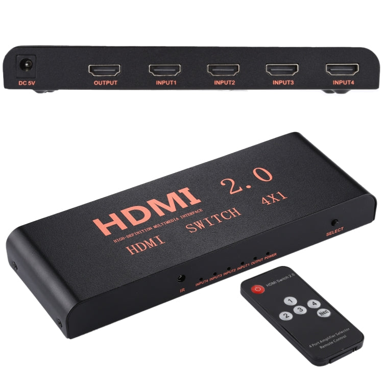 4X1 4K/60Hz HDMI 2.0 Switch with Remote Control, EU Plug, 4X1