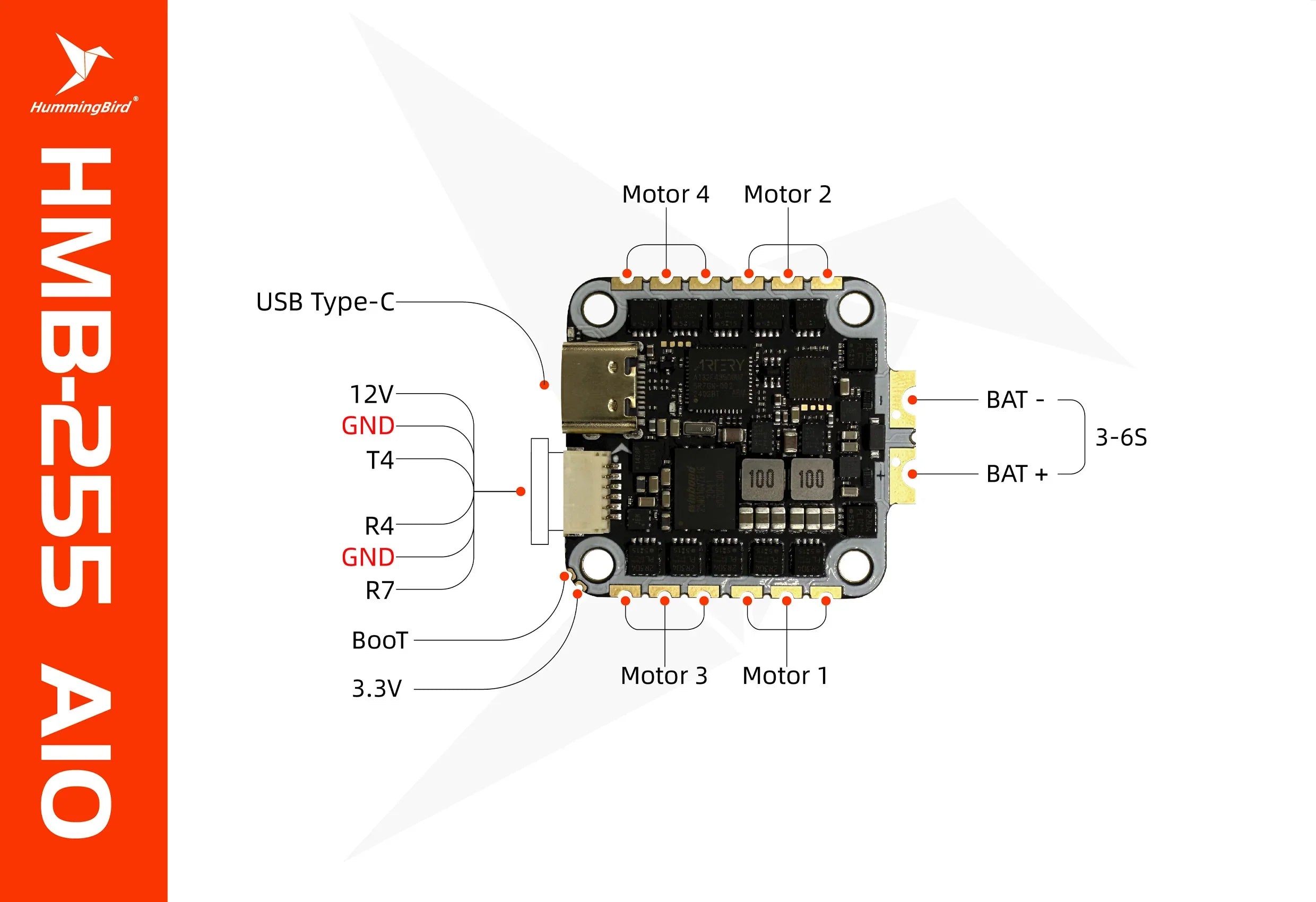 Hummingbird 255 AIO Flight Controller AT32F435 AM32 50A 3-6S