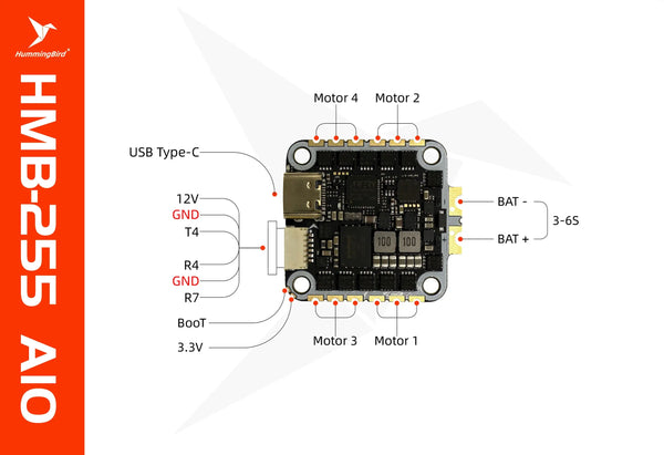 Hummingbird 255 AIO Flight Controller AT32F435 AM32 50A 3-6S