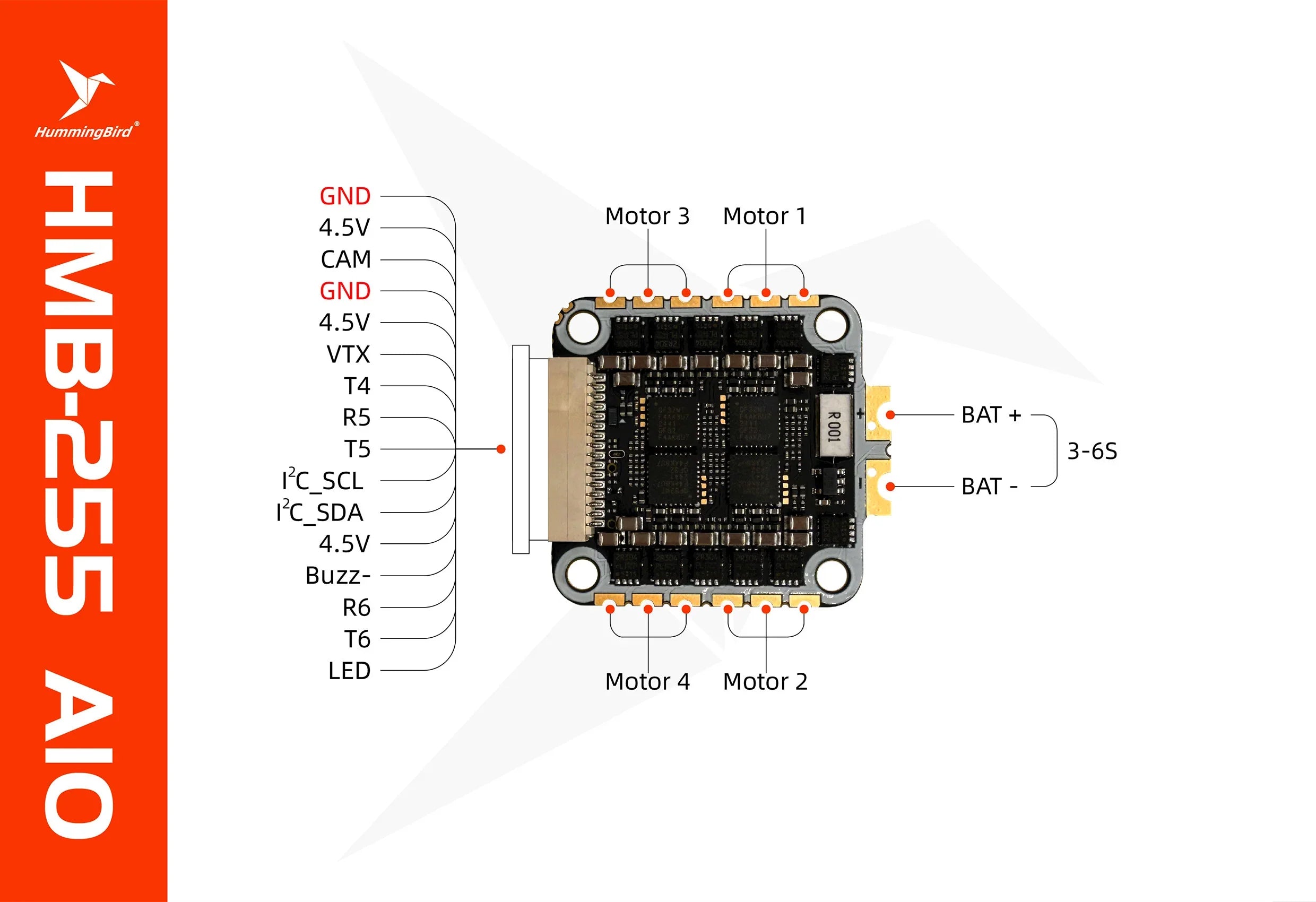 Hummingbird 255 AIO Flight Controller AT32F435 AM32 50A 3-6S