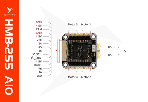 Hummingbird 255 AIO Flight Controller AT32F435 AM32 50A 3-6S