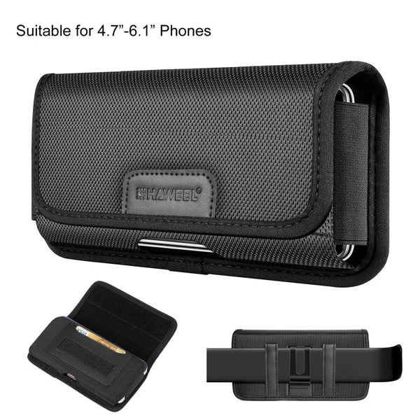 HAWEEL 4.7-6.1 inch Nylon Cloth Phone Belt Clip Horizontal Carrying Pouch with Card Slot