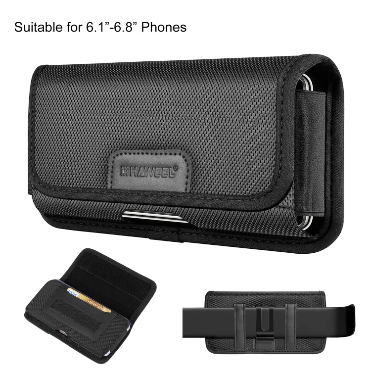 HAWEEL 6.1-6.8 inch Nylon Cloth Phone Belt Clip Horizontal Carrying Pouch with Card Slot