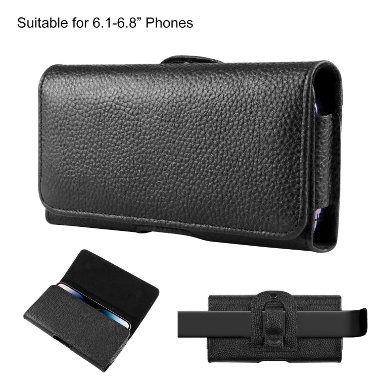 HAWEEL 6.1-6.8 inch Litchi Texture Genuine Leather Phone Belt Clip Horizontal Carrying Pouch, 6.1-6.8 inch
